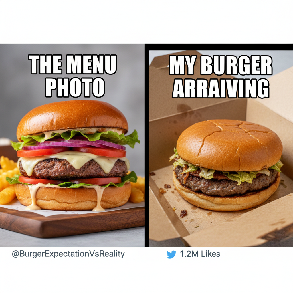 Ordered a gourmet burger. Got a flattened patty that looks like it lost a fight.