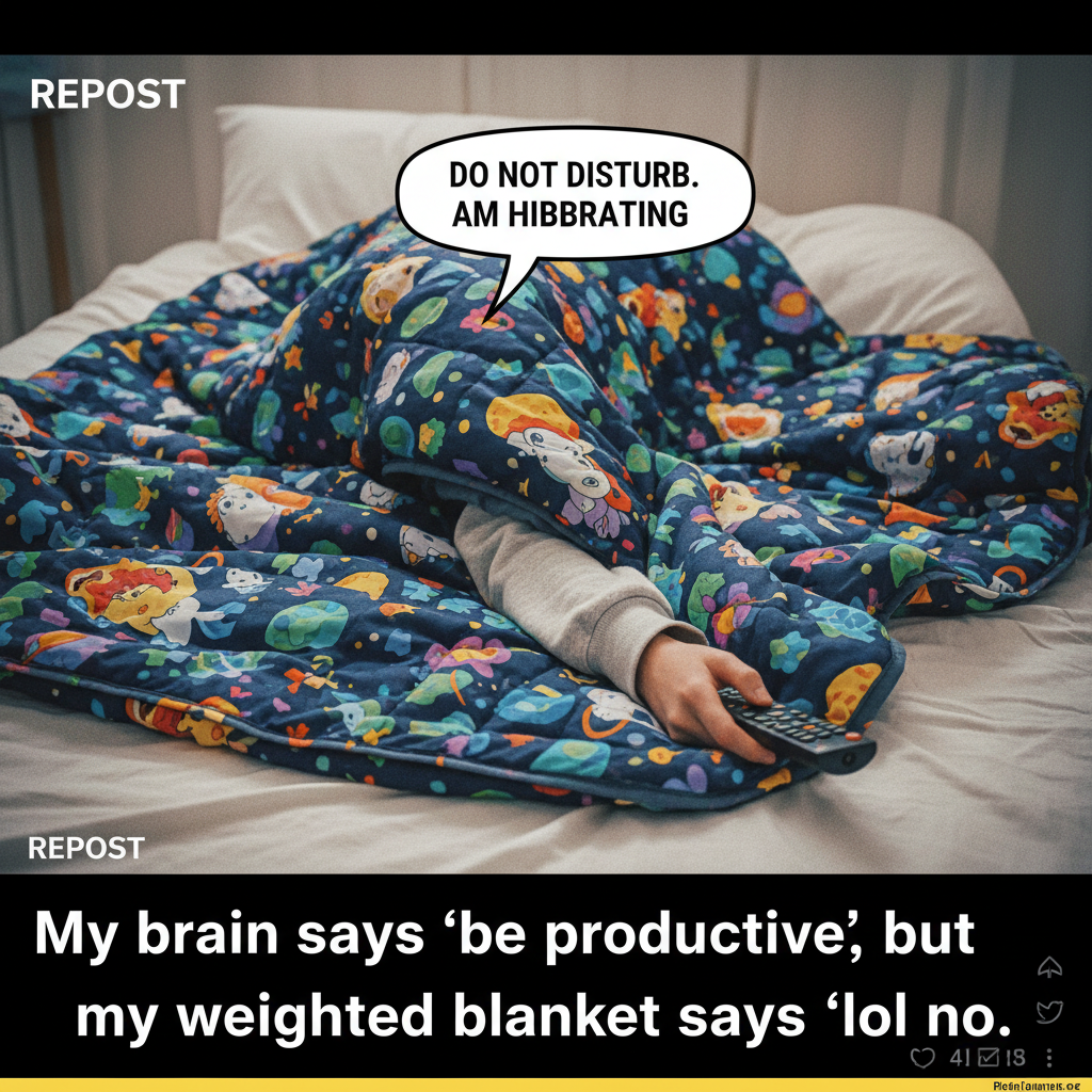 My seasonal depression just got its winter coat. It's a weighted blanket.