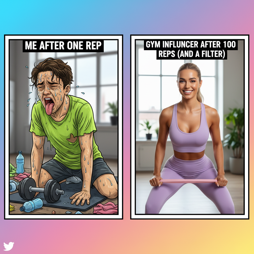 Me after 1 rep vs. the gym influencer who 'just woke up like this'