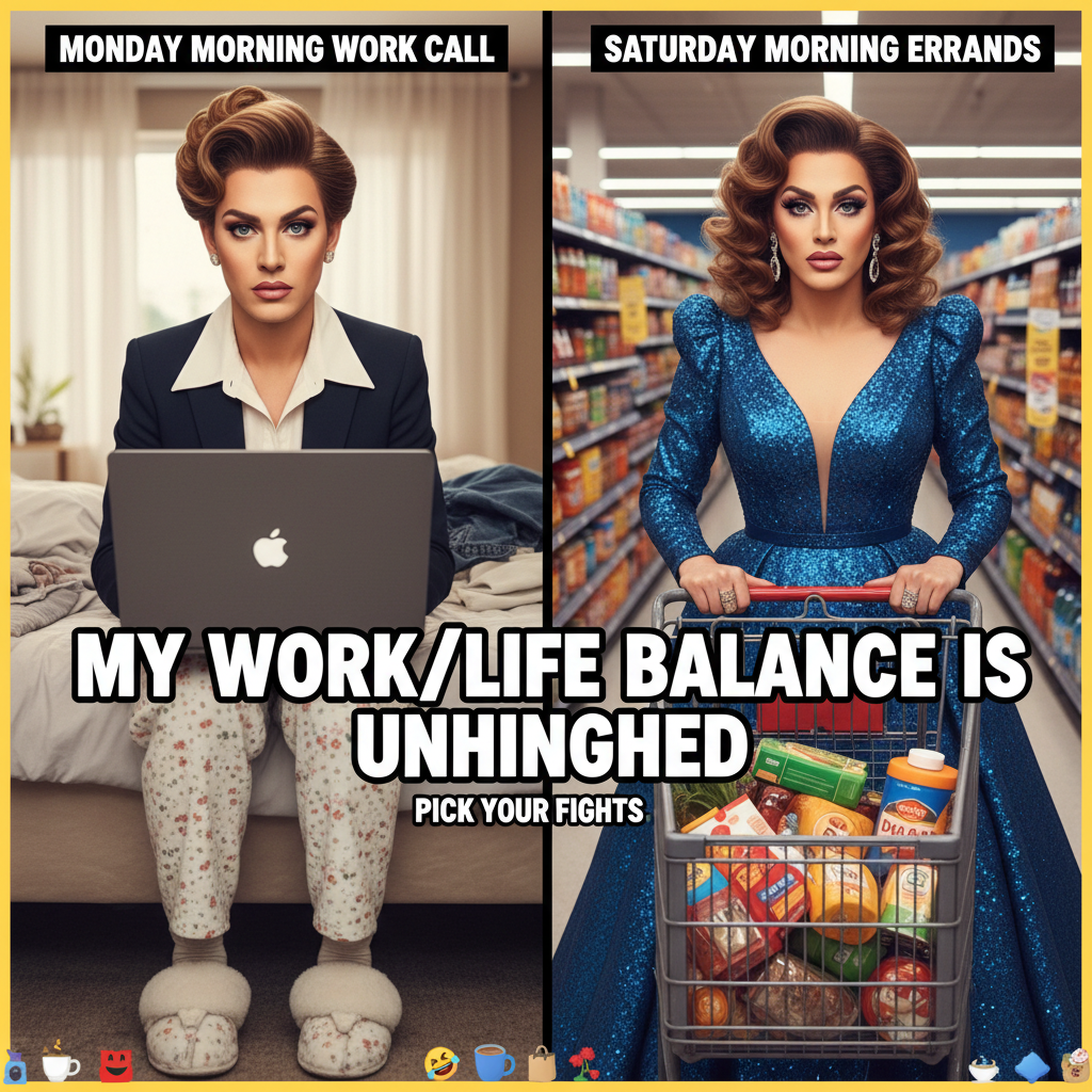 WFH means I'm either in PJs on a call or in full glam for the grocery store. No in-between.