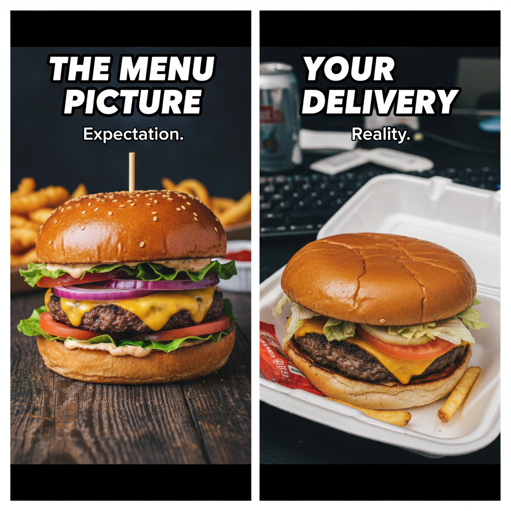 Ordered a gourmet burger, got a sad patty on a bun. Expectations vs. Reality hit hard.