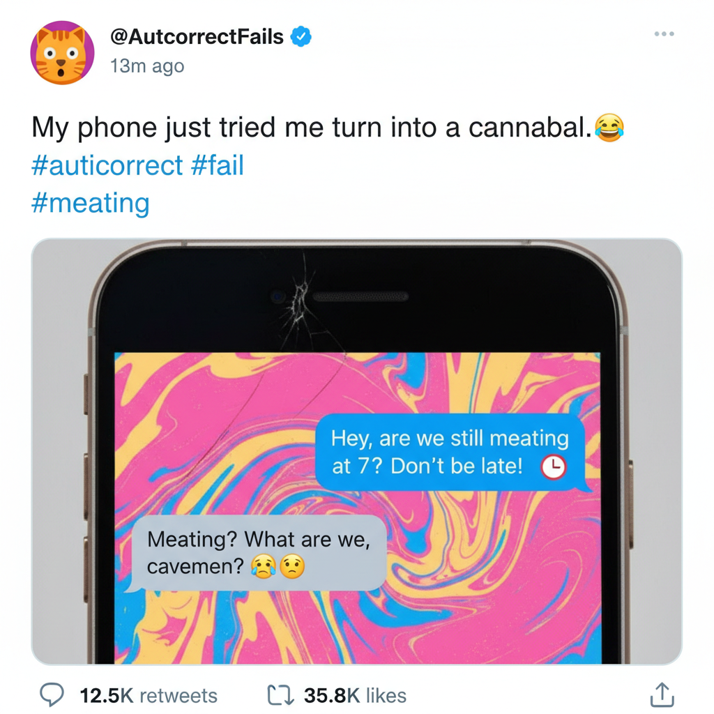 Autocorrect changed 'meeting' to 'meating'. My boss is now very confused.