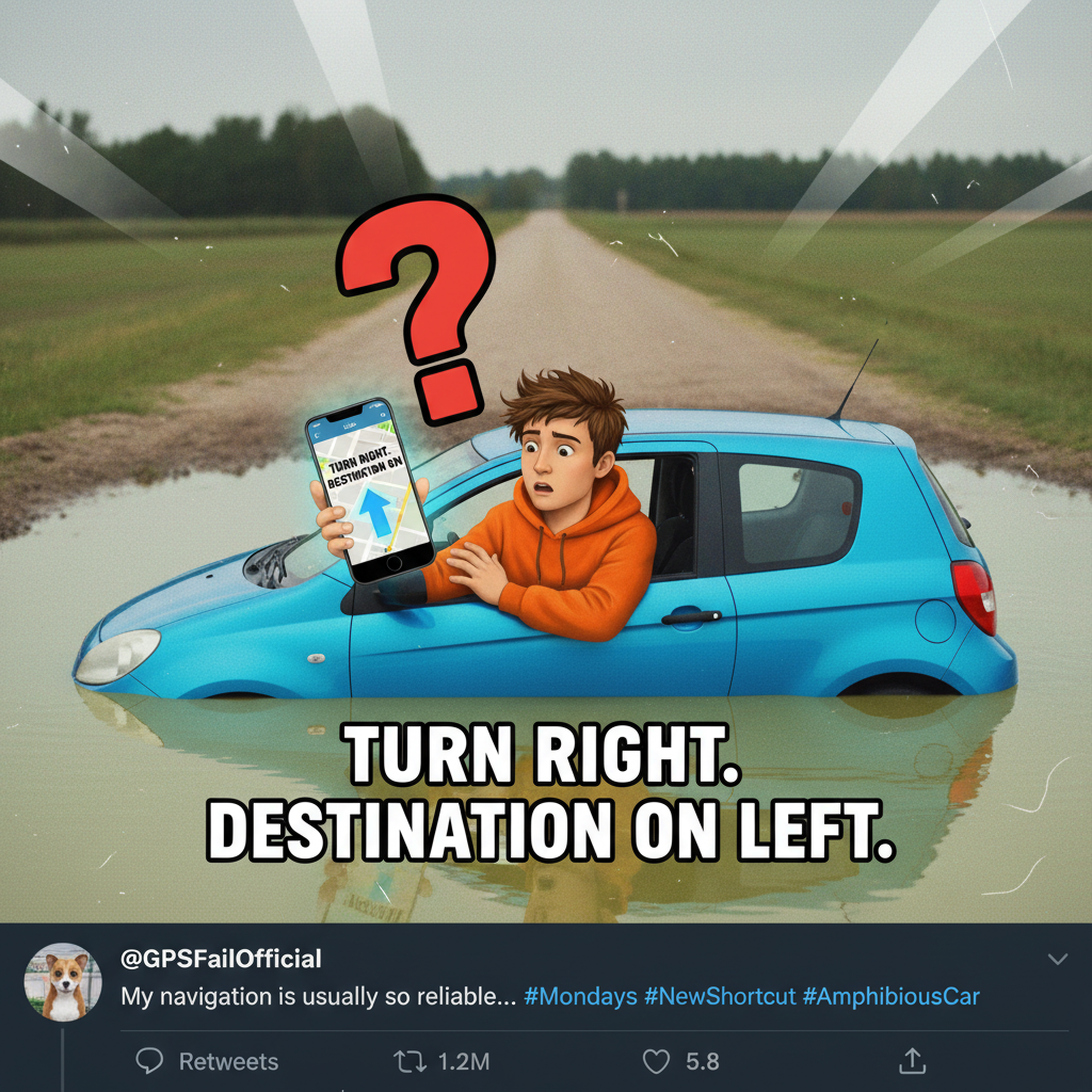 GPS said 'turn left in 500 feet.' It meant into a lake. Thanks, Siri.