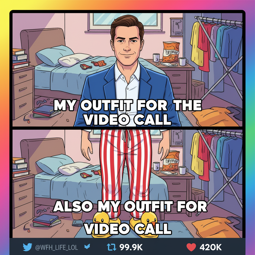 My 'work from home' outfit is 50% pajamas, 50% delusion. Productive, I swear.