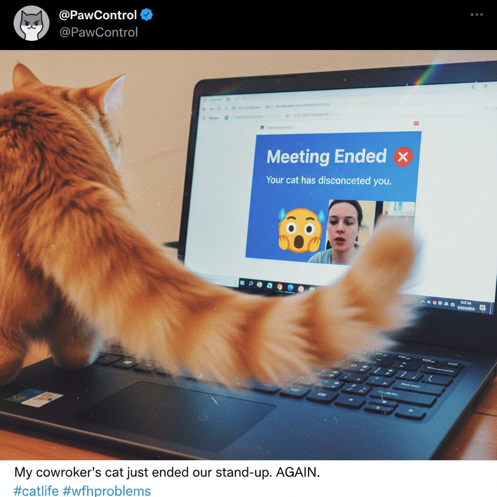 My cat just walked across my keyboard and accidentally ended the Zoom meeting with my boss.