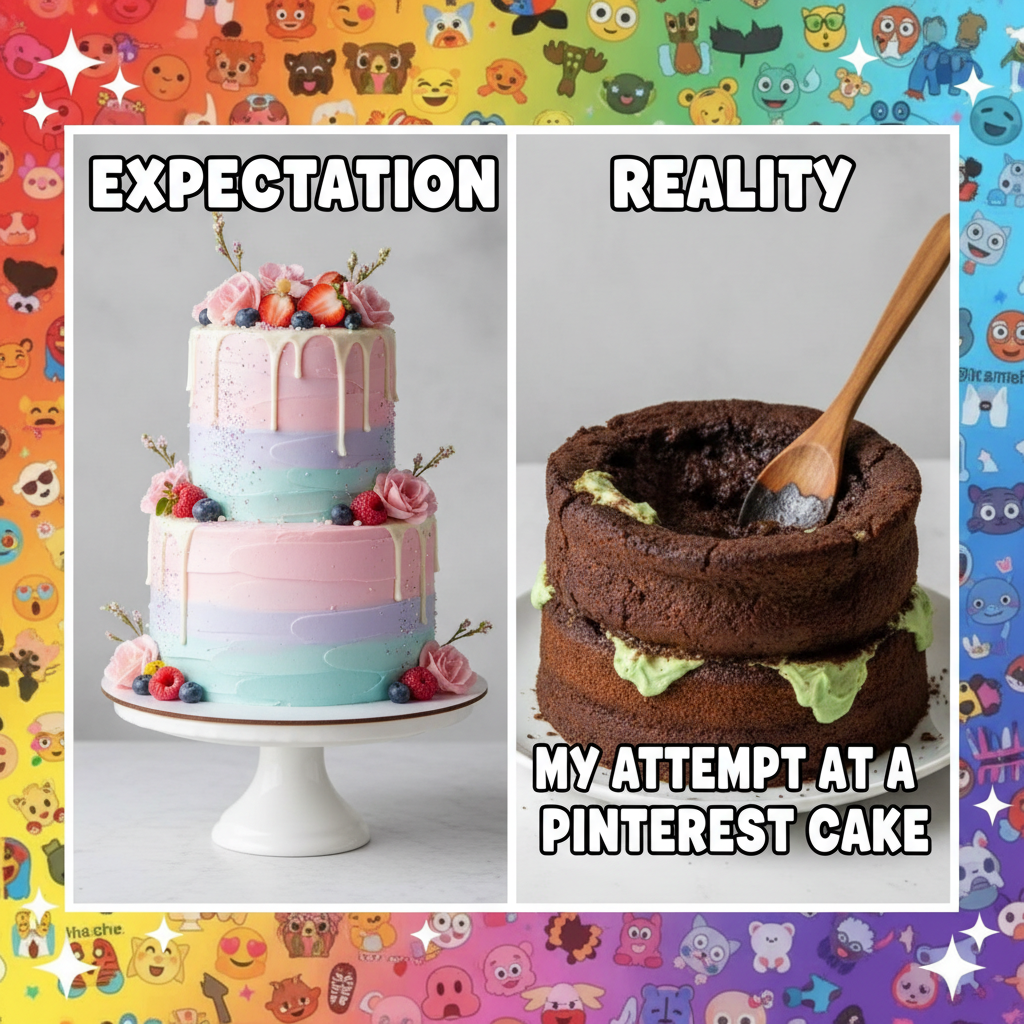 My attempt at baking a cake vs. the Pinterest recipe. Send help. And a fire extinguisher.