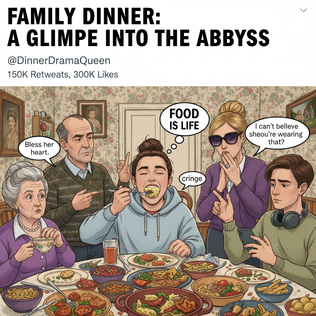 Holiday family dinner: 3 hours of passive aggression, 1 hour of actual eating. Worth it.