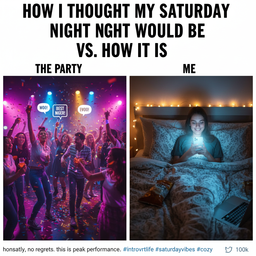 Extrovert: 'Let's go out!' Introvert: *already in bed, pretending to be asleep*