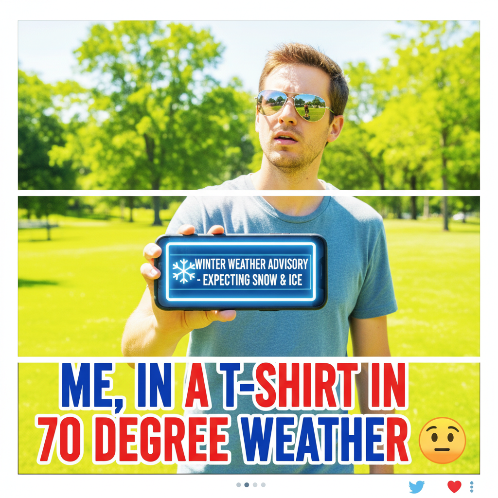 It's 75°F and sunny, but the local news says 'winter advisory'. Make it make sense.