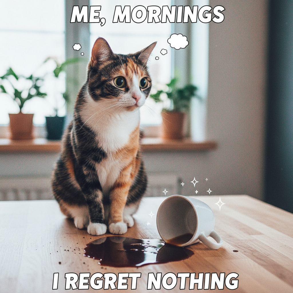 My cat just knocked over my coffee while staring me dead in the eyes. The audacity. I still love him.