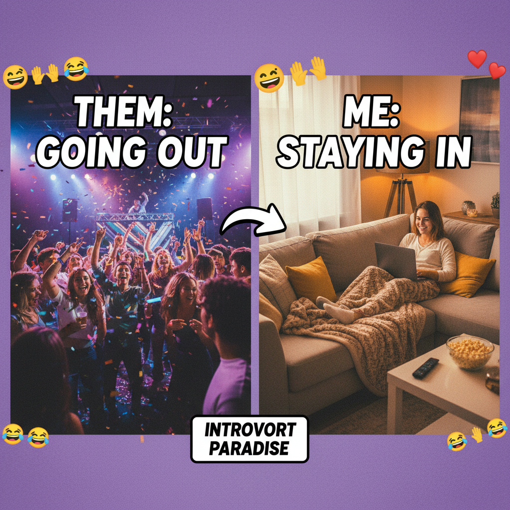 Extrovert: 'Let's go out!' Introvert: 'My couch has been waiting for me all day.'