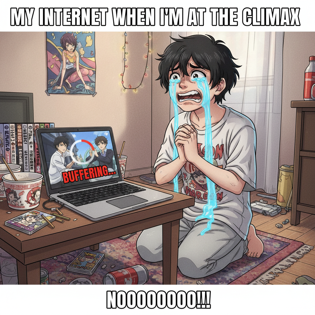 When the Wi-Fi drops mid-anime binge and you question all your life choices