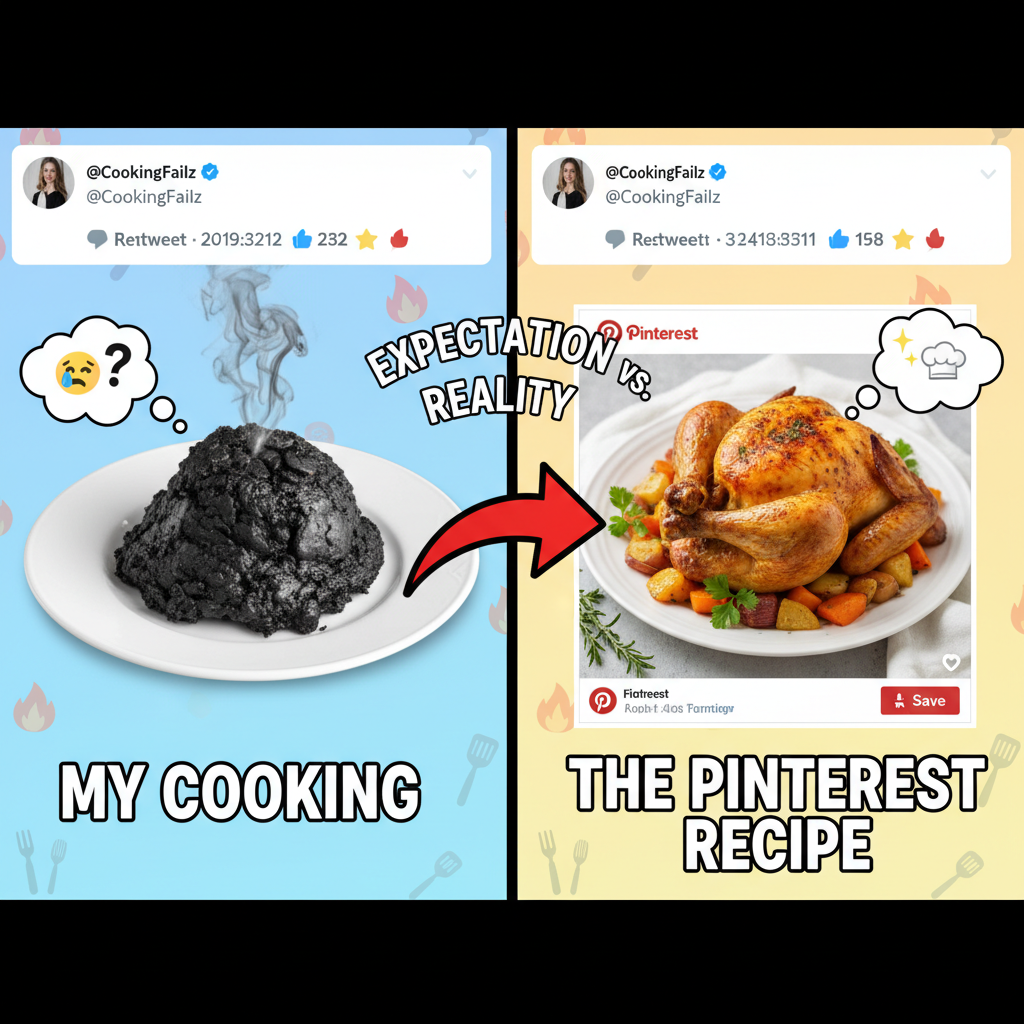 My cooking looks like a Pinterest fail but tastes like regret. Send help.