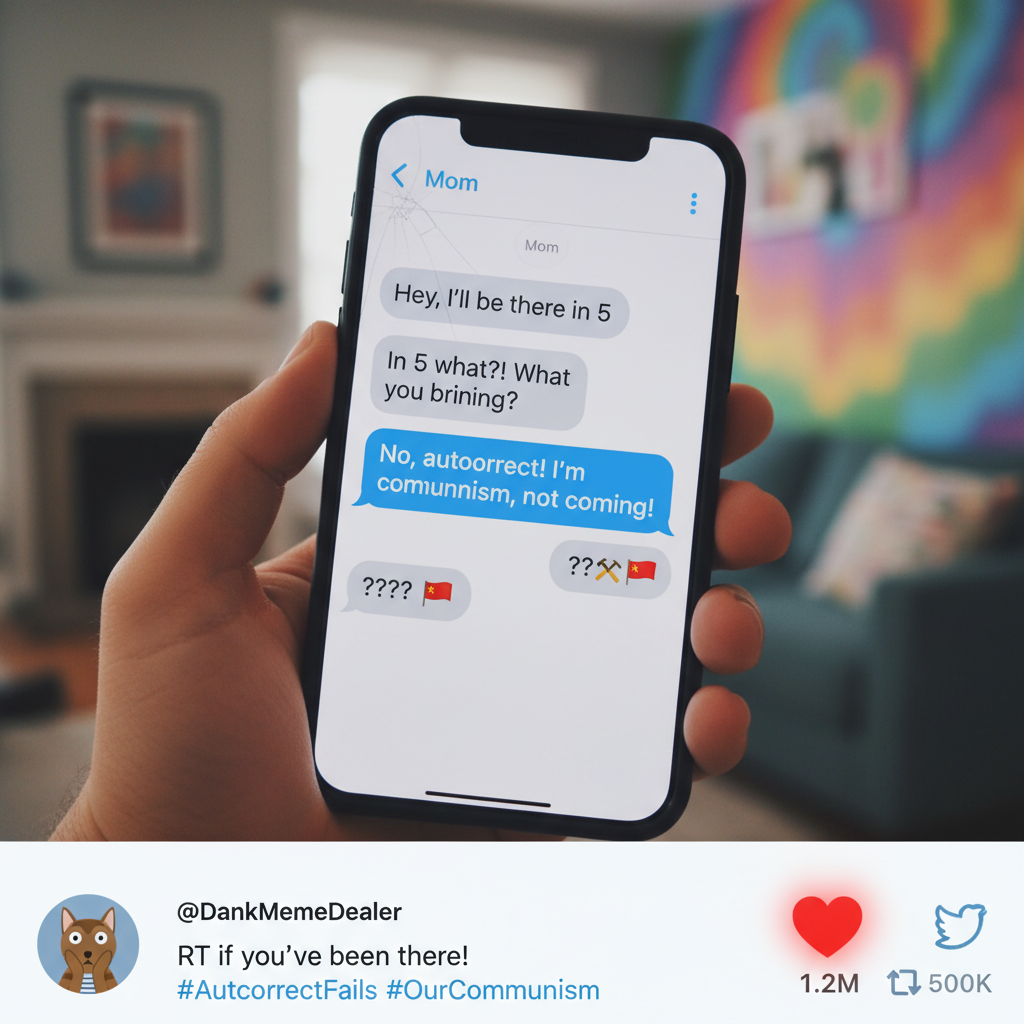 Autocorrect changing 'I'm coming' to 'I'm communism.' My boss is gonna love this.