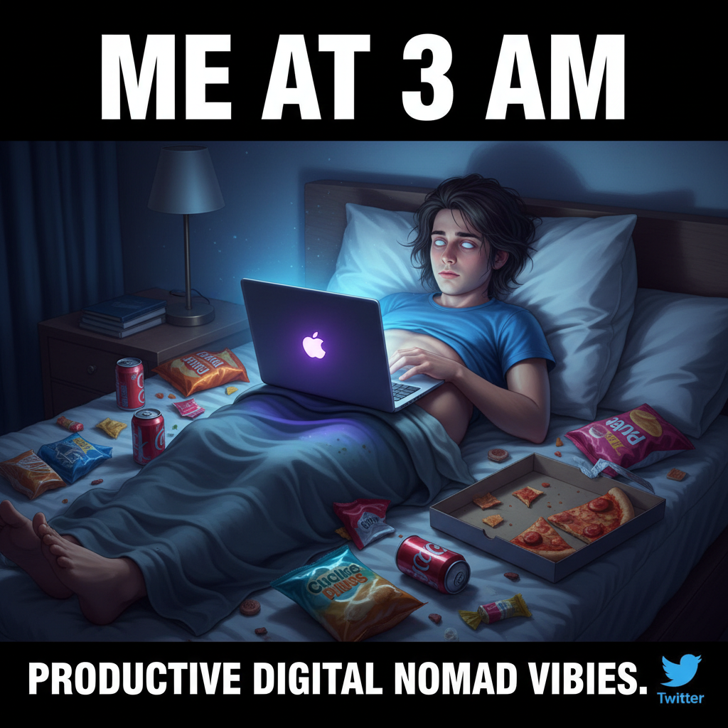 My WFH 'office' is just my bed with a laptop on my stomach. Productivity 📈 #WFHlife