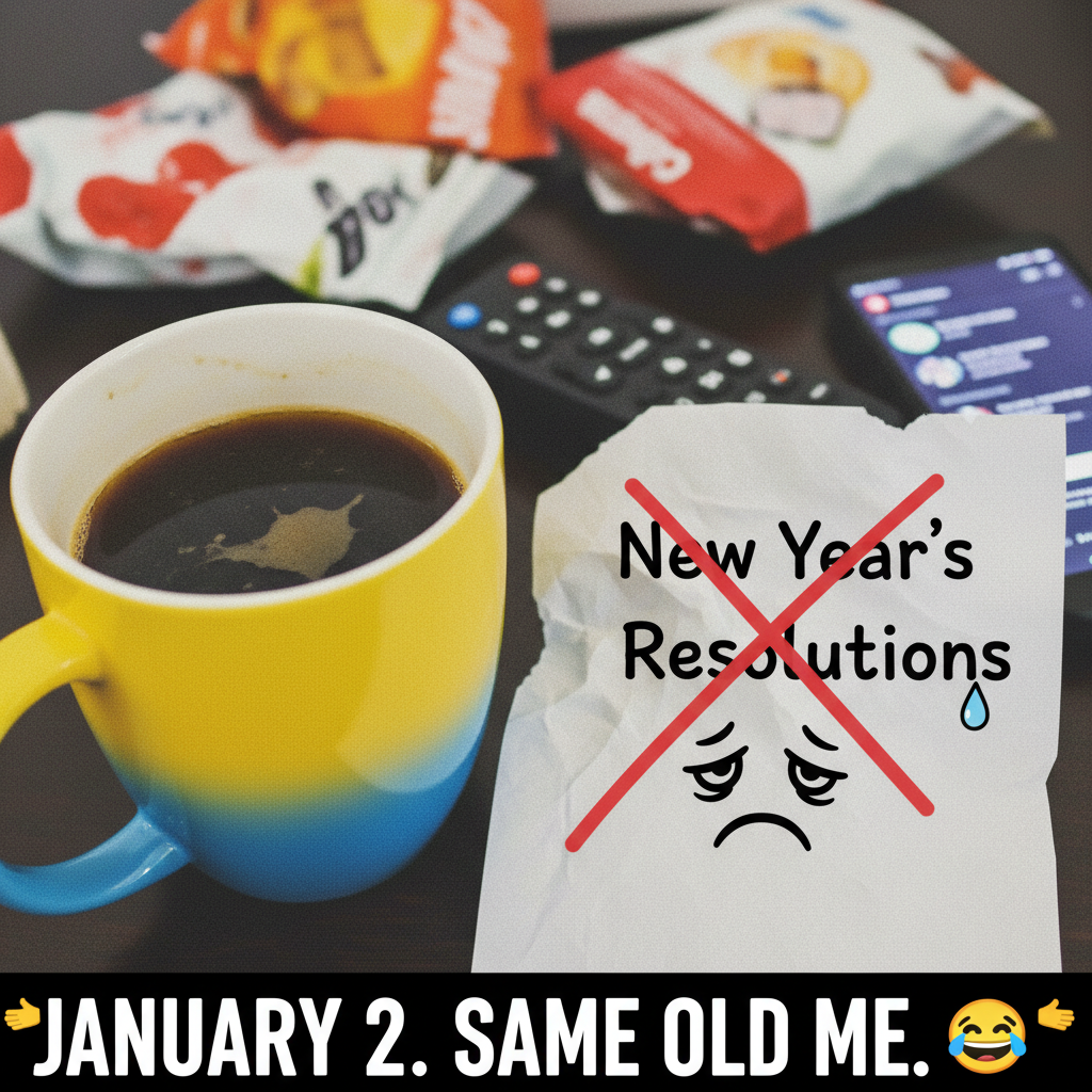 My New Year's resolution lasted longer than my coffee this morning. Send help.