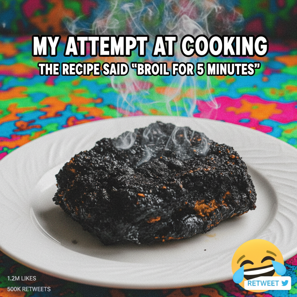 My 'gourmet' dinner looks like a crime scene. Who wants burnt offerings?