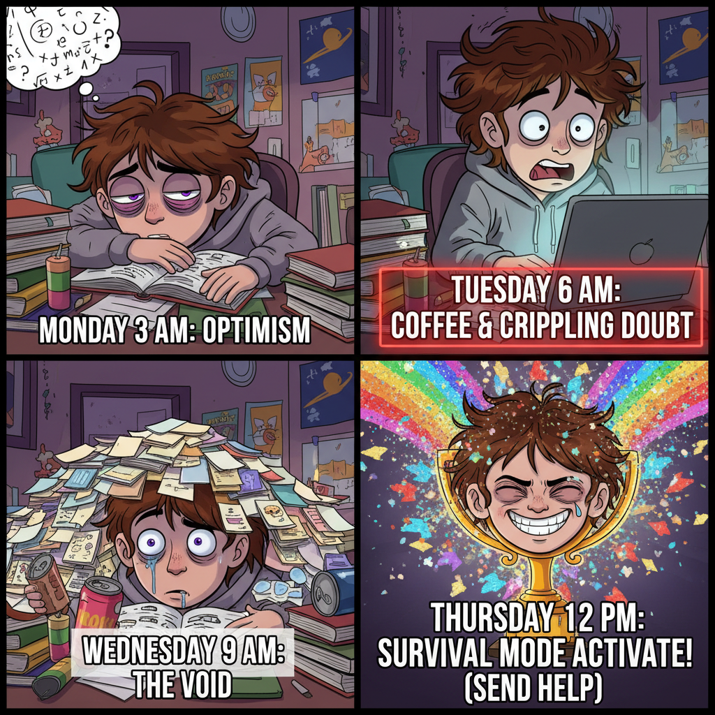 My brain during exam season: 'Is sleep a myth? Also, what's a quadratic equation?'