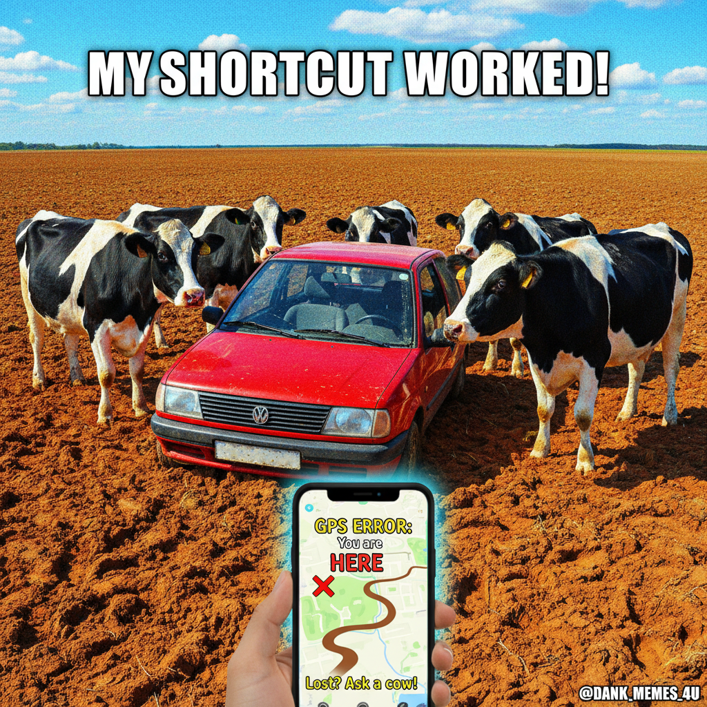 GPS said 'turn left in 0 feet.' Now I'm in a cow pasture. Thanks, Siri. 🐄 #RoadTripFails