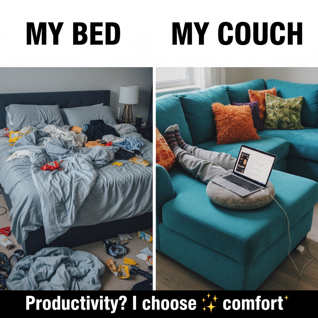 My 'commute' now involves moving from my bed to my couch. Productivity soaring.