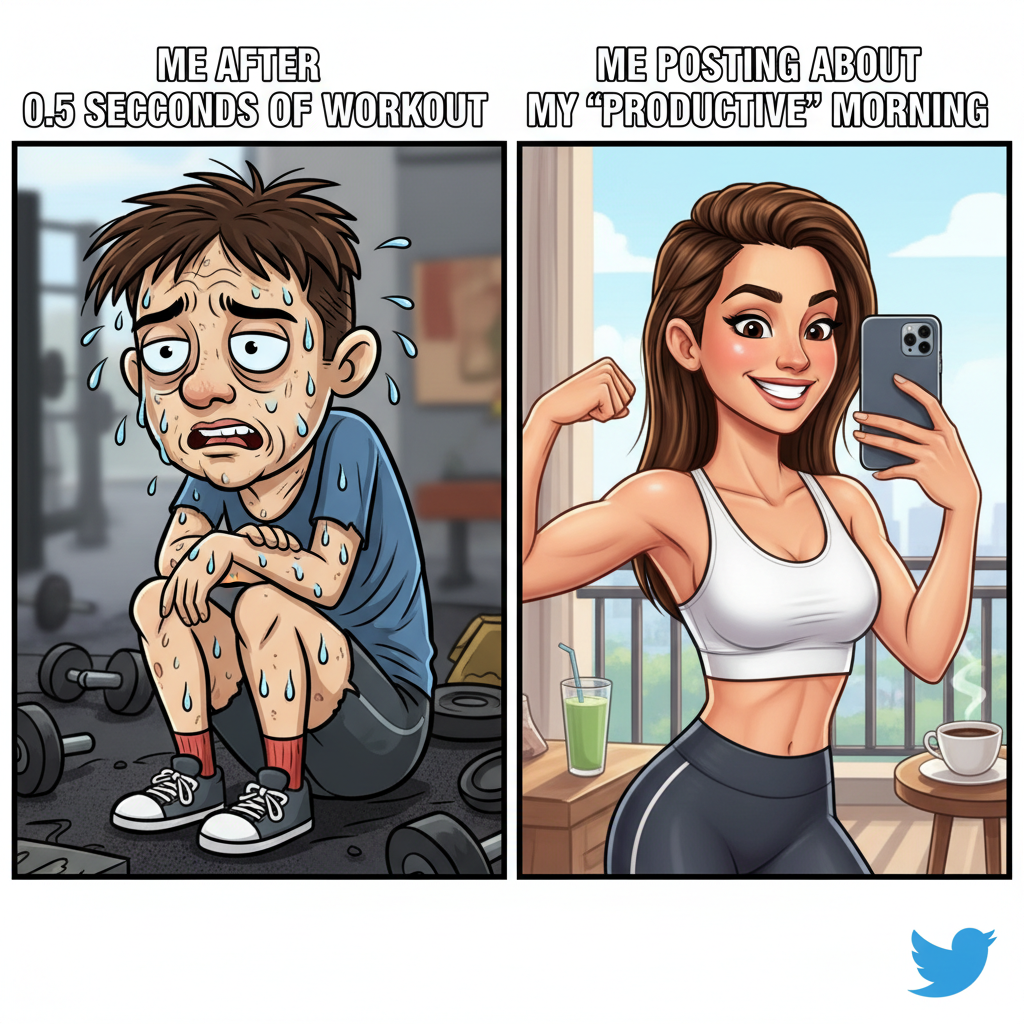 Me after 1 set vs. me after telling everyone I went to the gym.