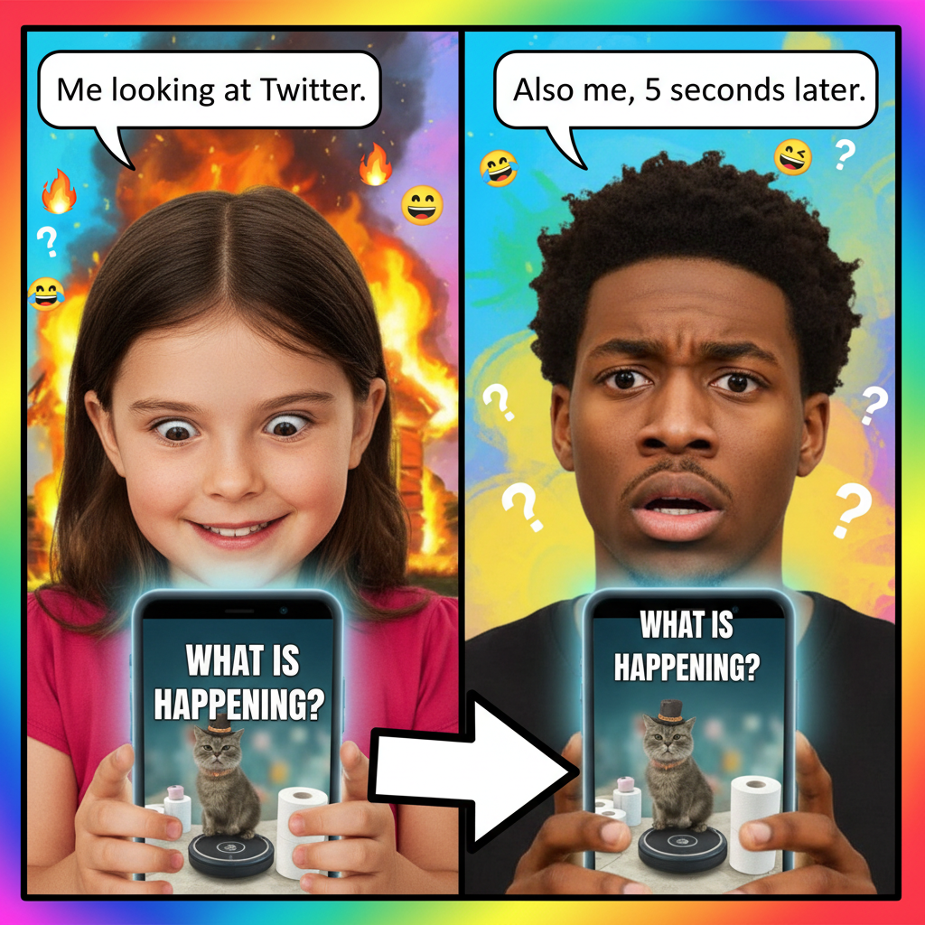 Me watching the internet collectively lose its mind over that celebrity tweet.