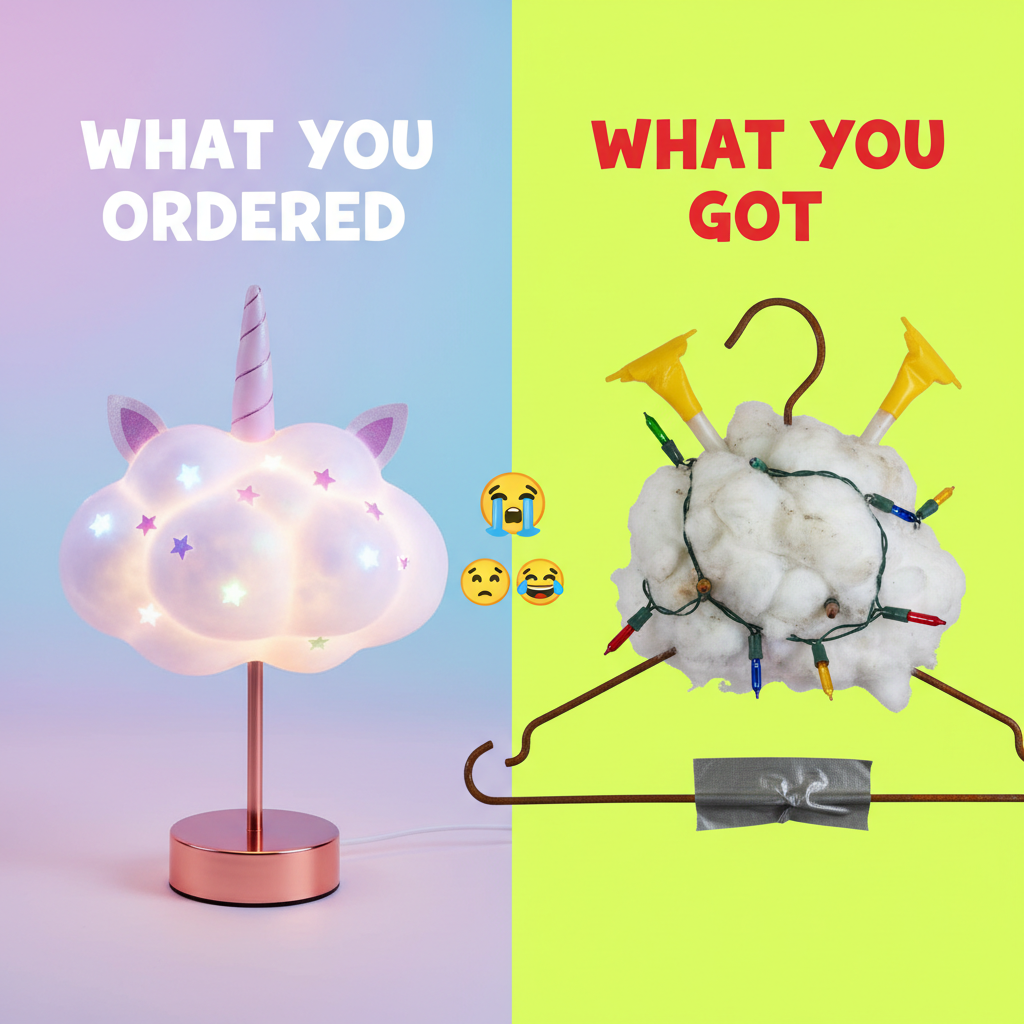 Ordered online vs. what arrived. I blame 3 AM impulse decisions.