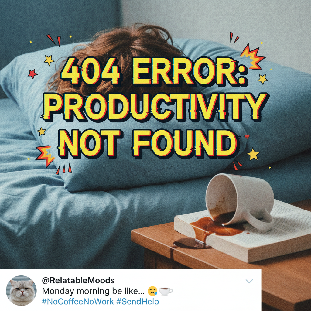 My brain on Monday morning: 'Error 404: Motivation Not Found.' #MondayMood
