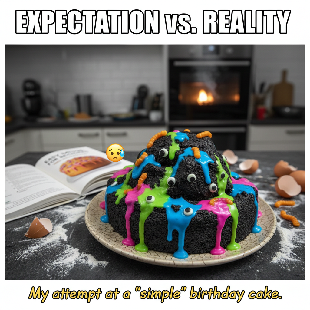 Tried to make a cake. It looks like a science experiment gone wrong.