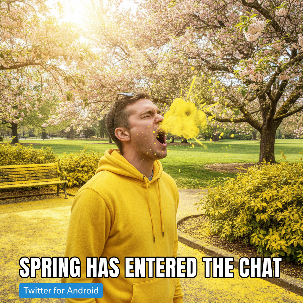 It's 70 degrees and sunny. Still complaining about the pollen.