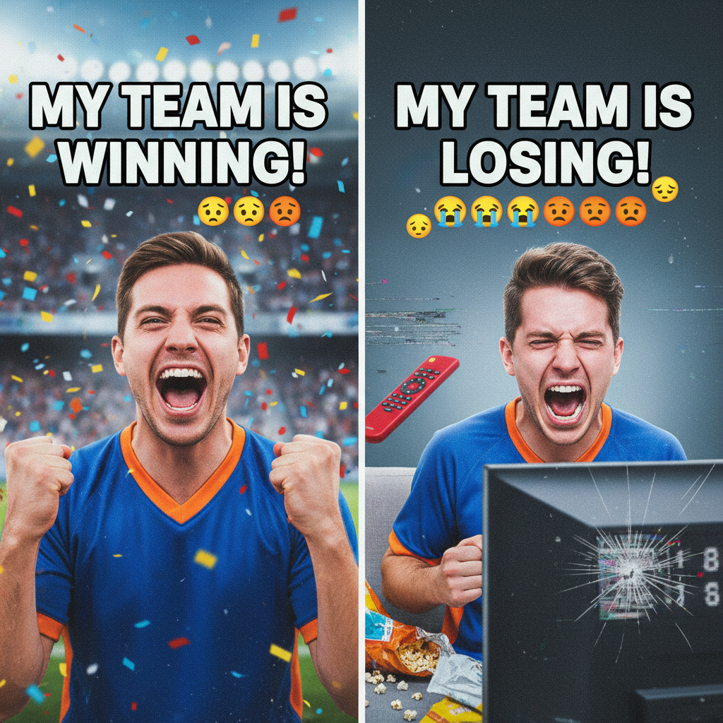 My team scores: 'WE ARE THE CHAMPIONS! BEST TEAM EVER!' My team loses: 'RIGGED! FIRE EVERYONE!'