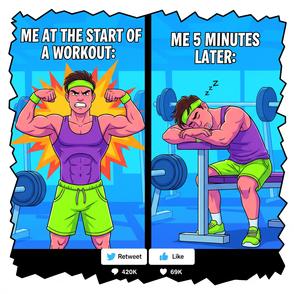 Me at the gym: 'I'm gonna lift heavy today!' My body after 5 mins: 'Sir, this is a library.'