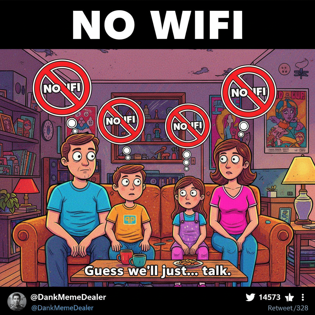 When the WiFi goes down, I remember what my family looks like. It's... nice?