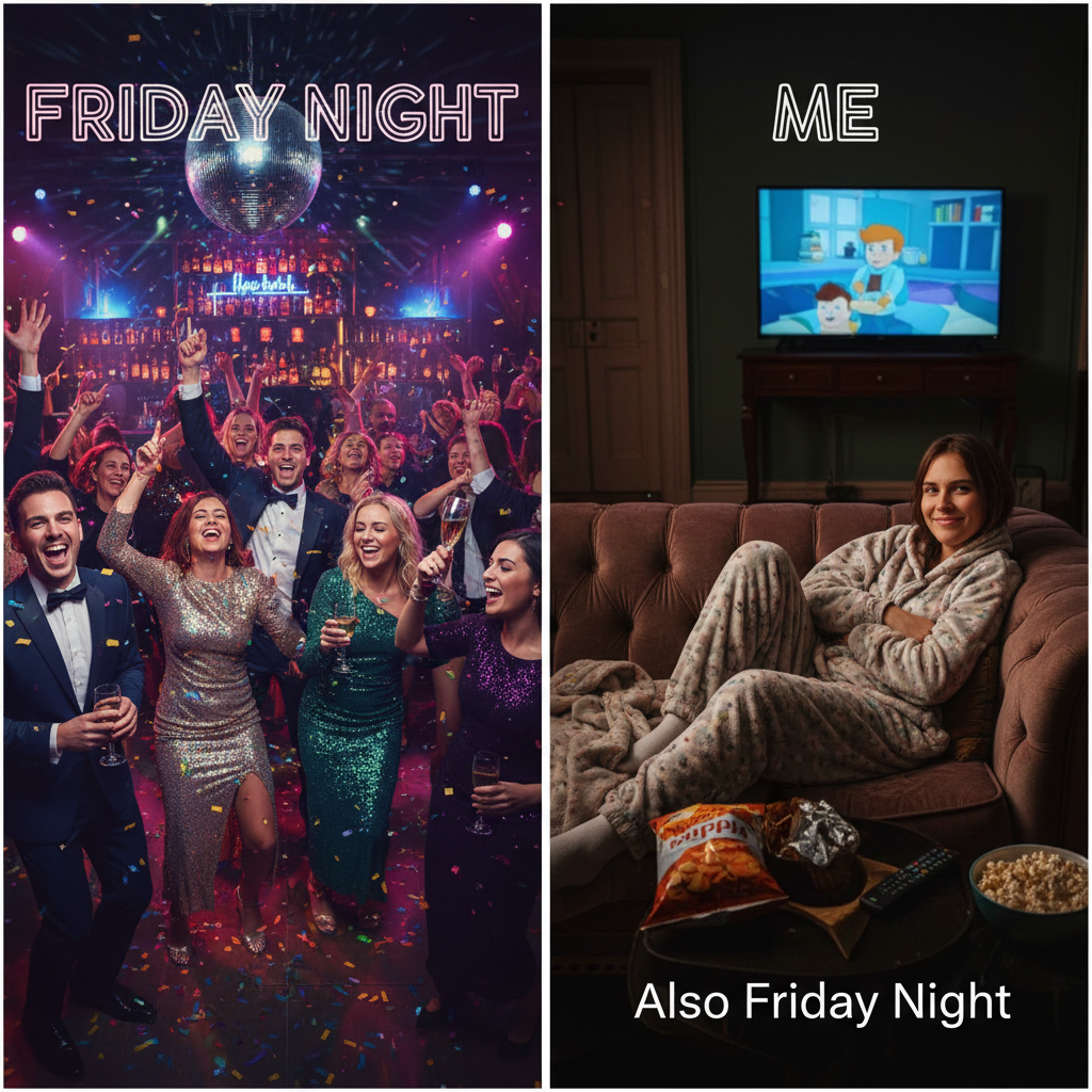 My Friday night plans: 'Go out!' My Friday night reality: 'PJs and Netflix.'