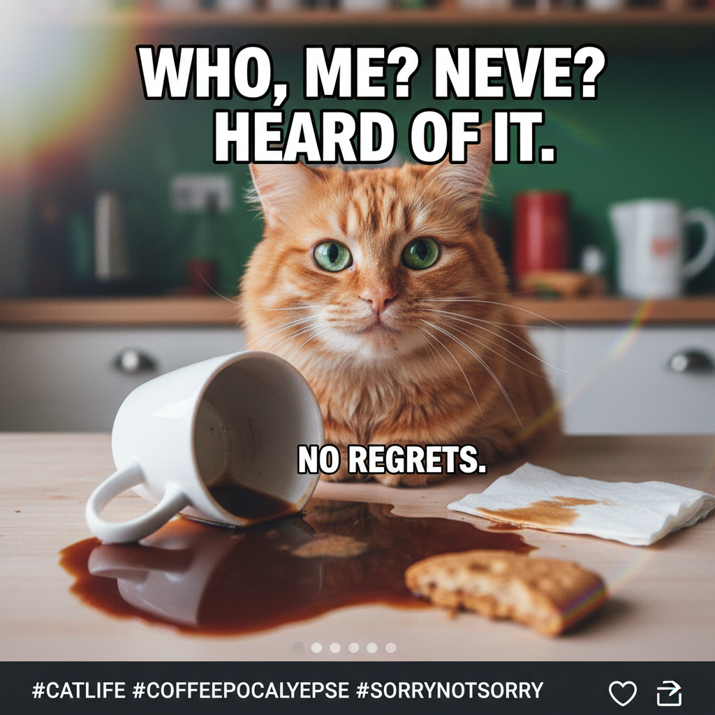 My cat just knocked over my coffee, stared me dead in the eye, then walked away. The audacity.