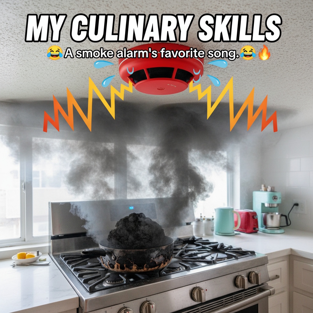 Attempted to make a 'gourmet' meal. Ended up with charcoal and a fire alarm serenade. Send help.