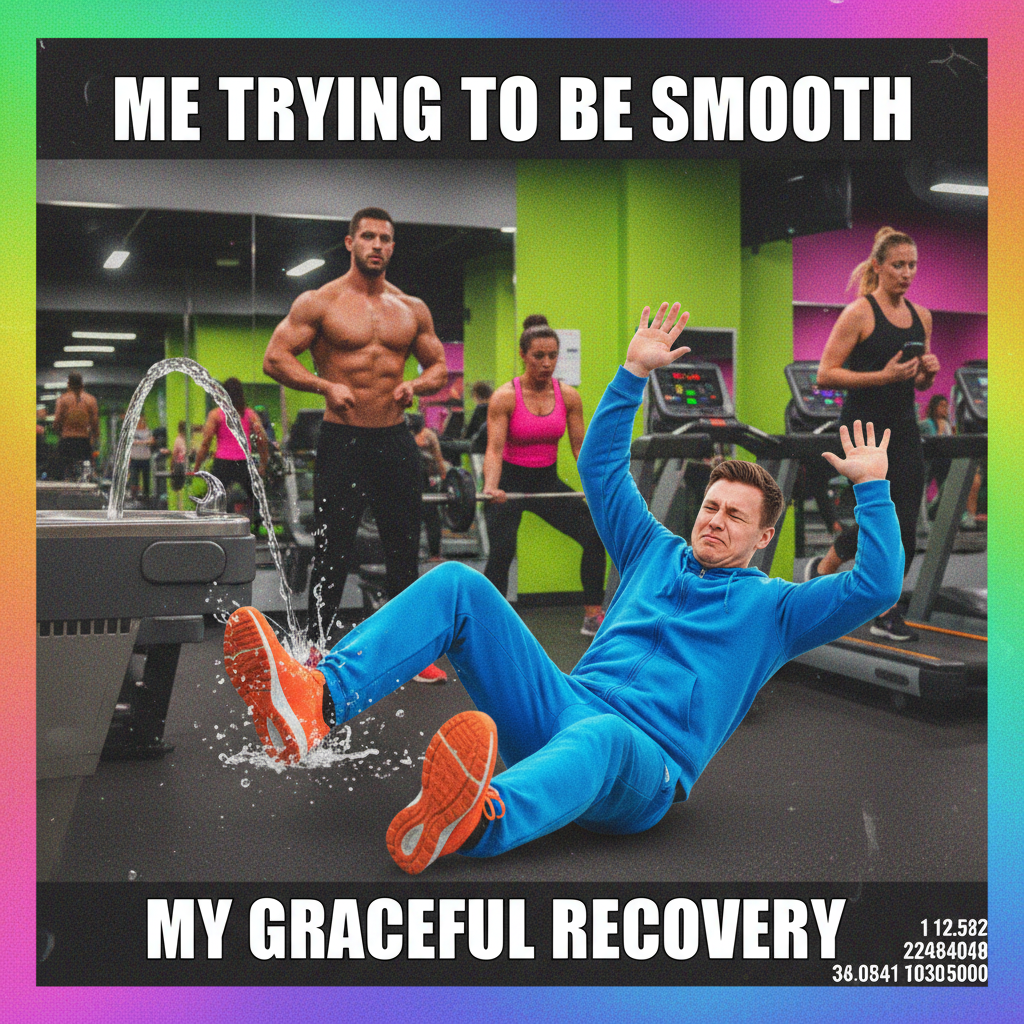 Trying to look cool at the gym but I just tripped over my own feet walking to the water fountain.