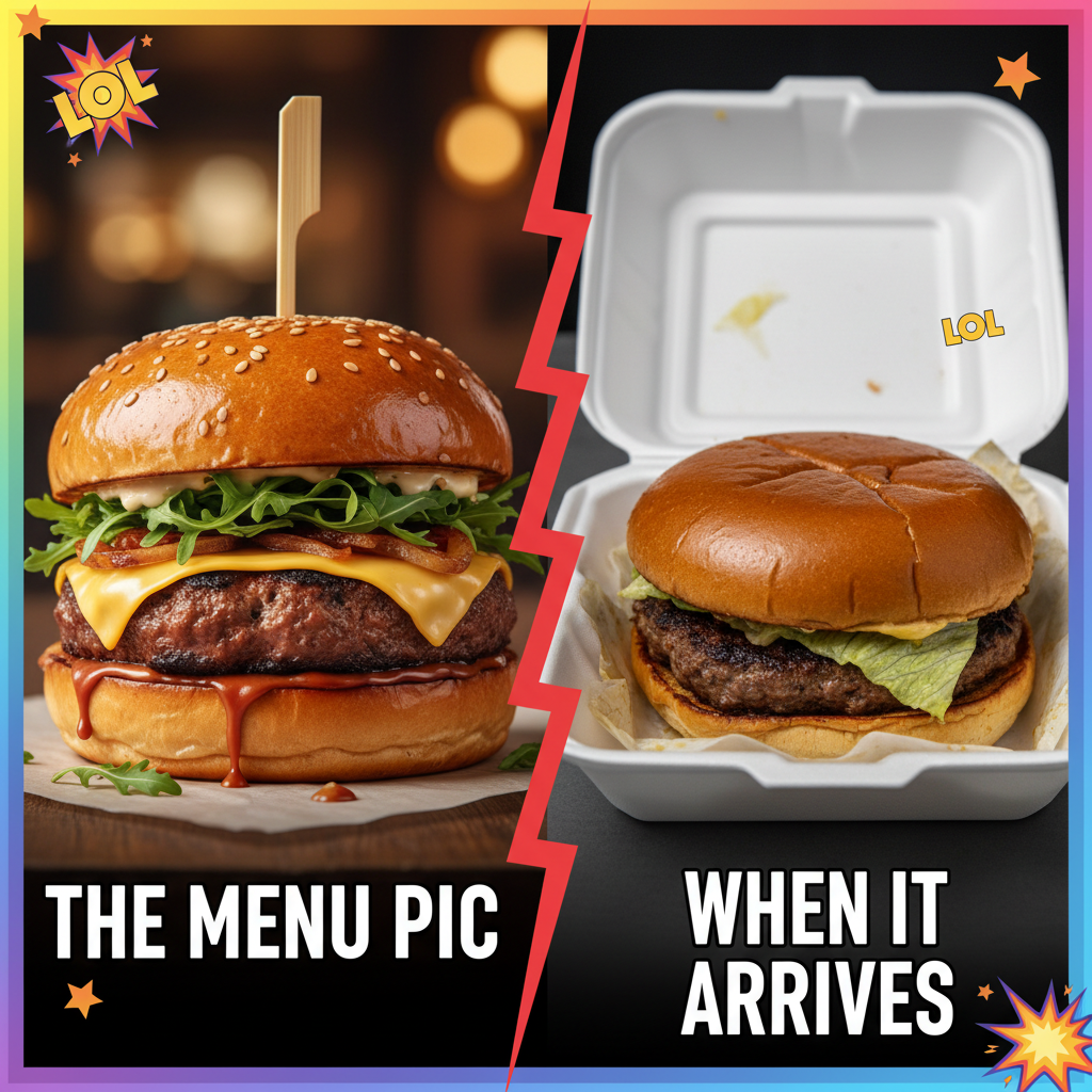 Ordered a gourmet burger, got a sad patty on a soggy bun. Expectations vs. Reality hit hard.