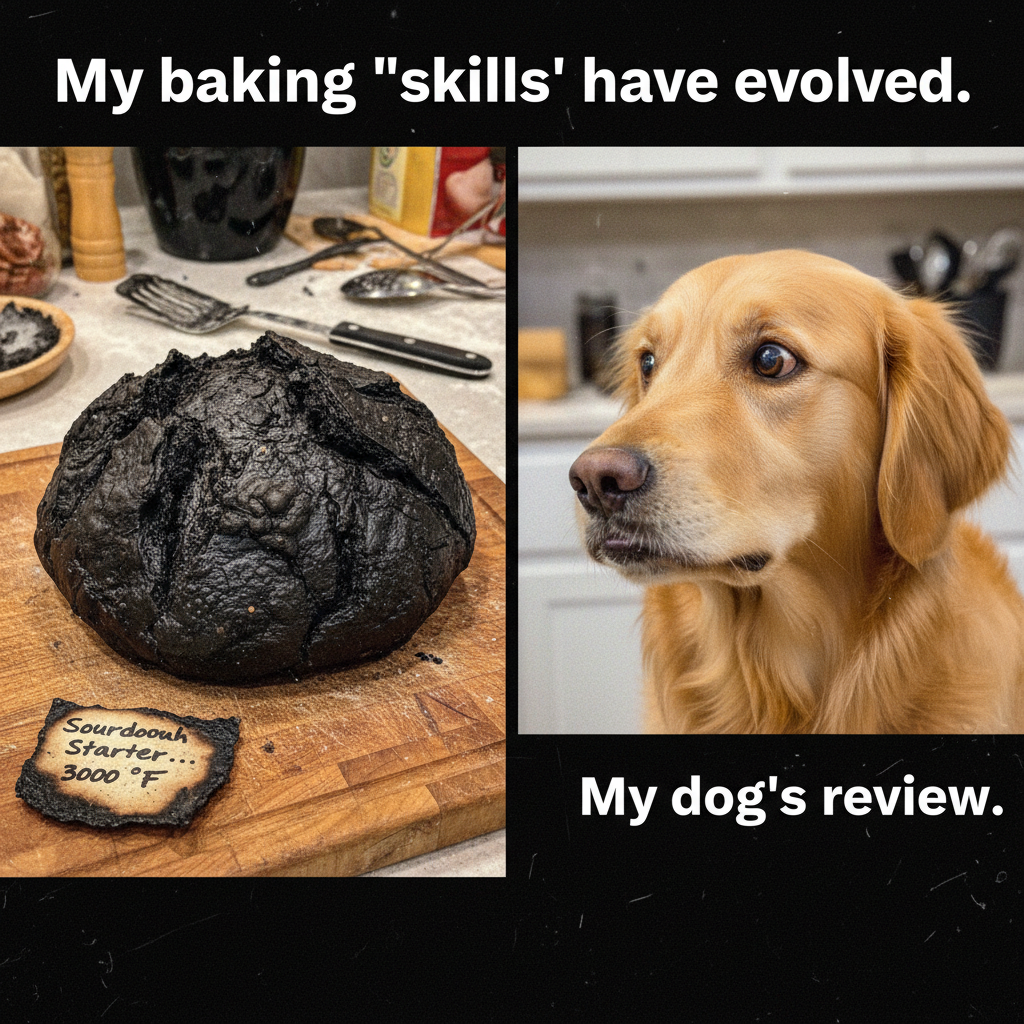 Attempted to bake bread. Ended up with a rock. My dog wouldn't even eat it.