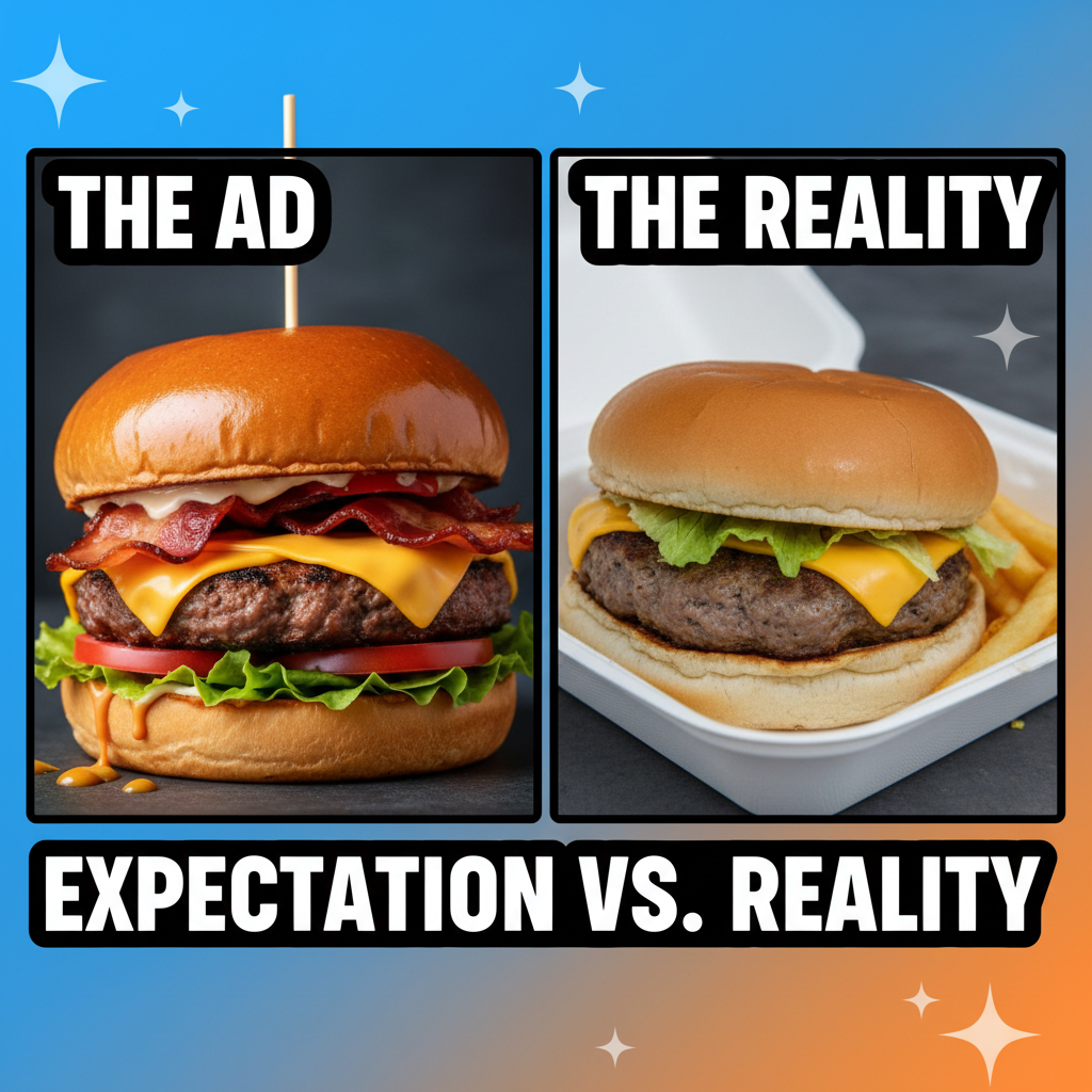 Ordered a gourmet burger. Got a sad patty on a soggy bun. My disappointment is immeasurable.