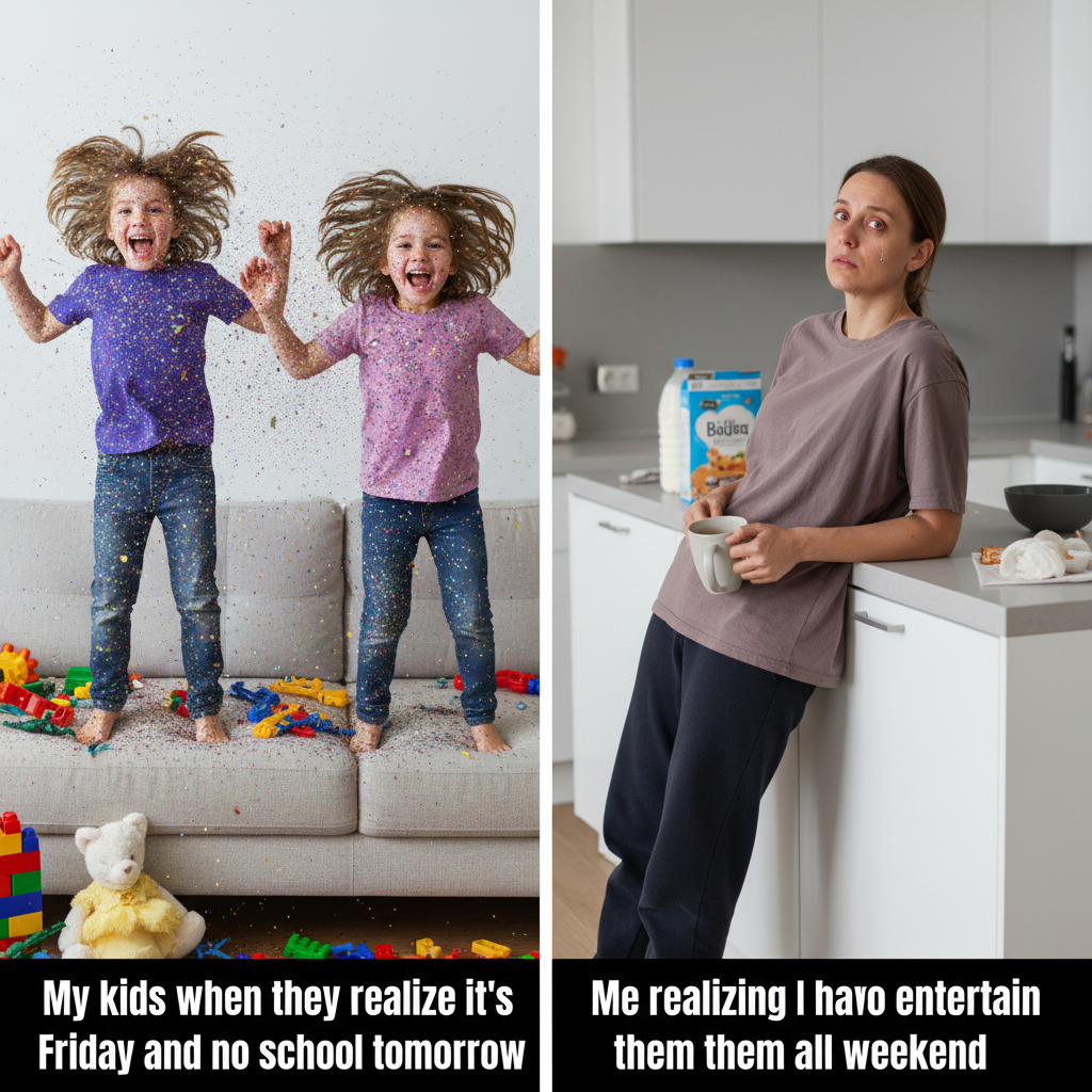 My kids on Friday vs. Me on Friday: A parenting saga