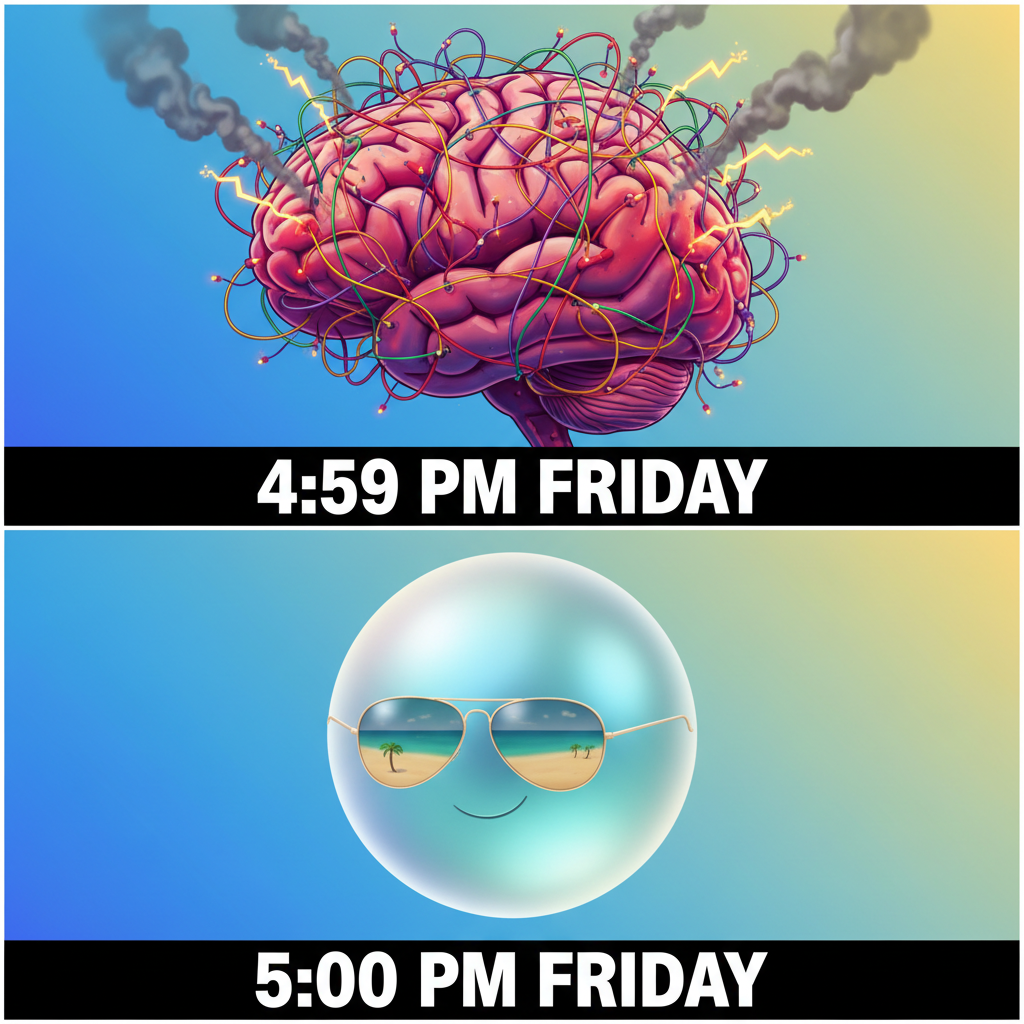 My brain cells at 4:59 PM on a Friday vs. 5:00 PM
