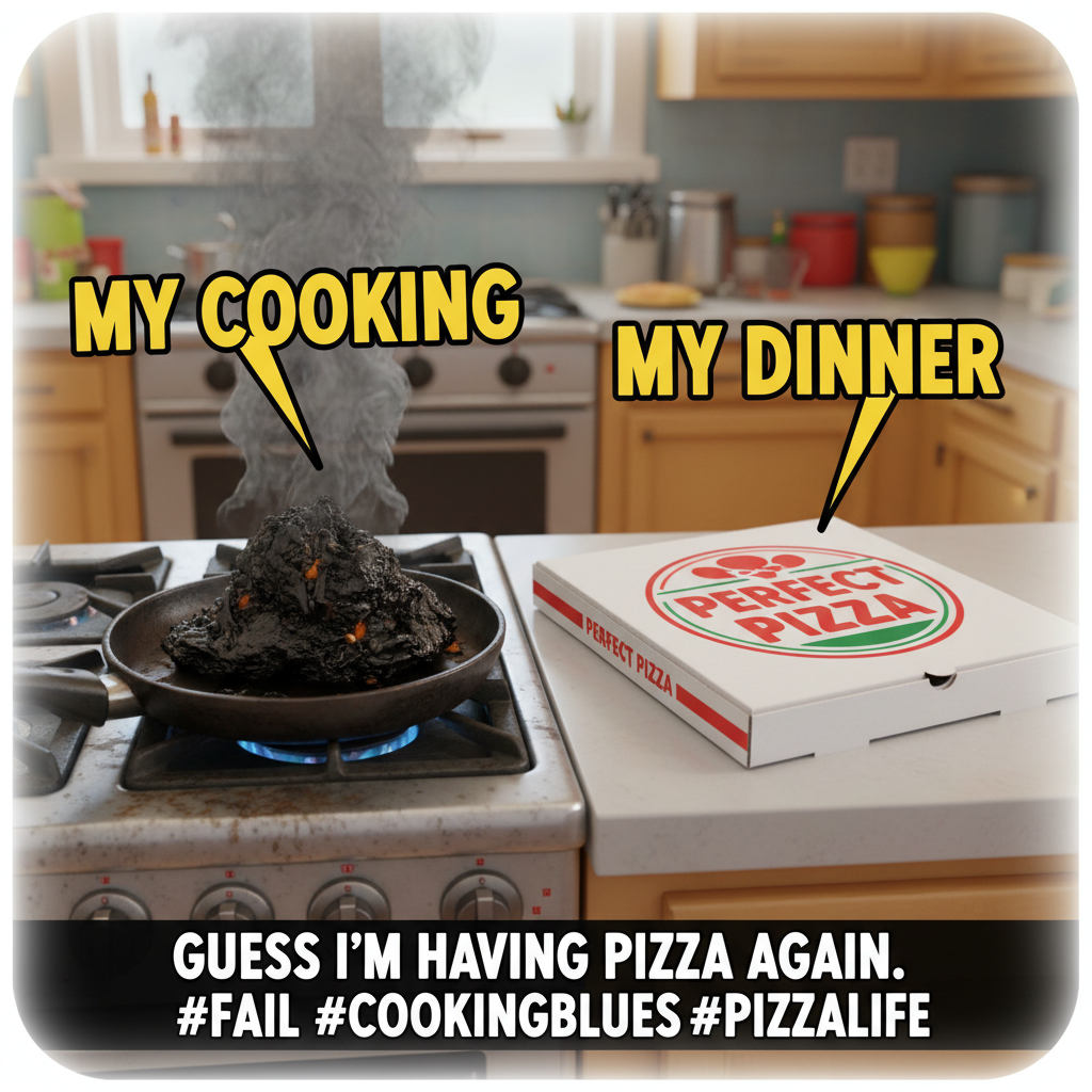 My 'gourmet' dinner turned into a charcoal briquette. Send help (and pizza). #CookingFail