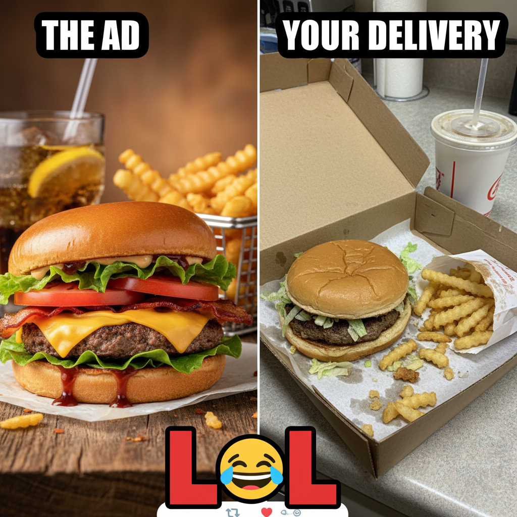 Ordered a feast, got three soggy fries and a dream. The delivery app lied to me. #FoodReality