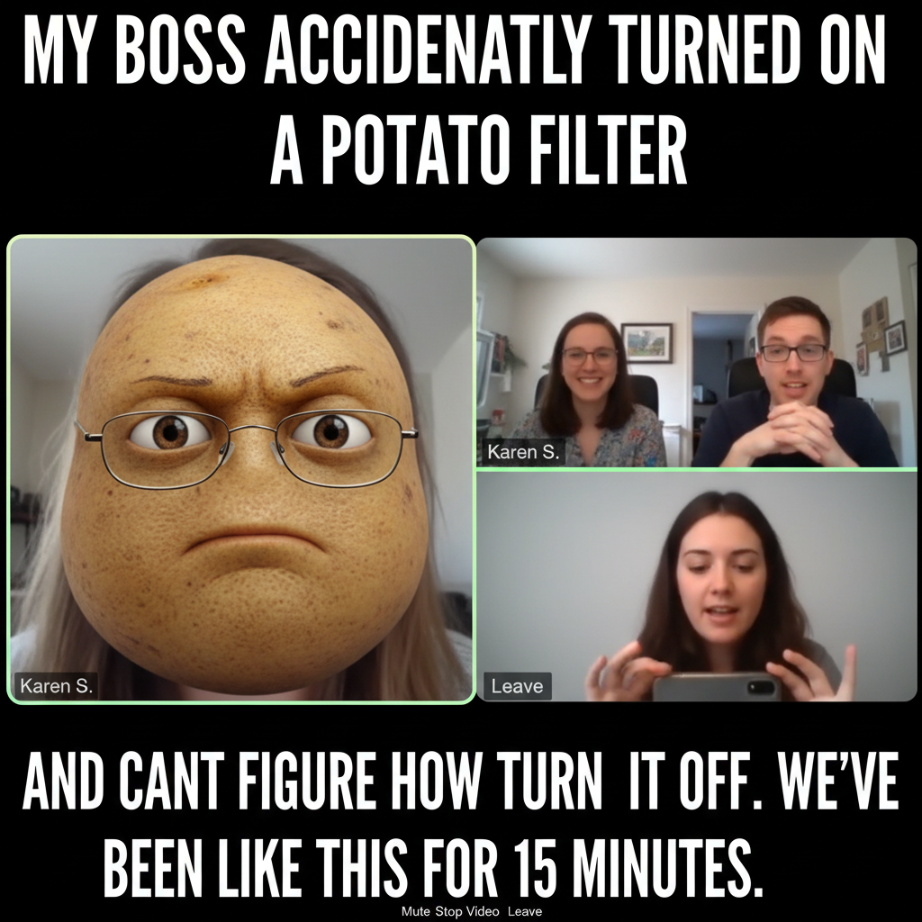 My boss just turned himself into a potato filter on Zoom. This is my life now.