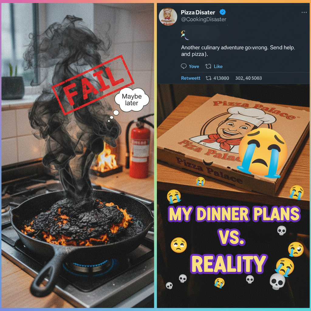 My 'gourmet' dinner turned into a charcoal briquette. Send help (and pizza). #CookingFail