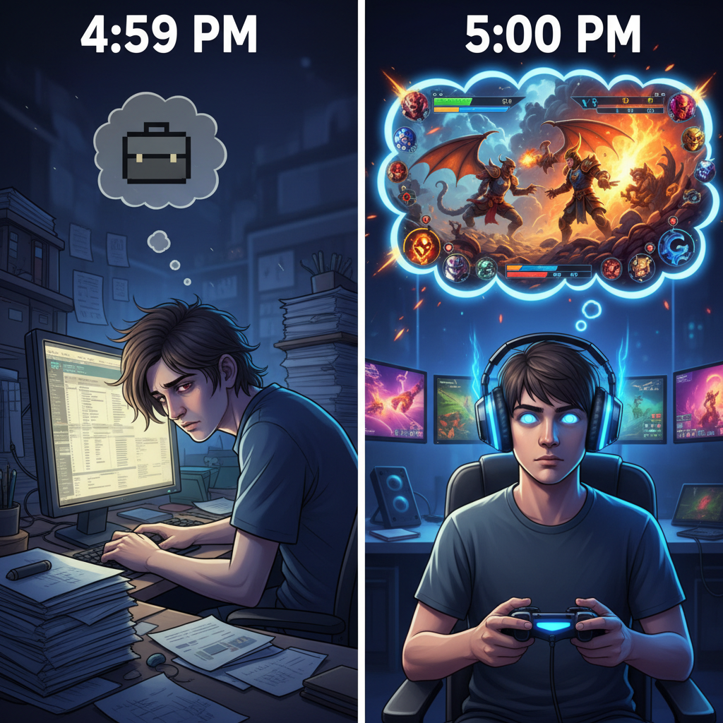 My brain at 4:59 PM on Friday vs. 5:00 PM when the weekend officially drops