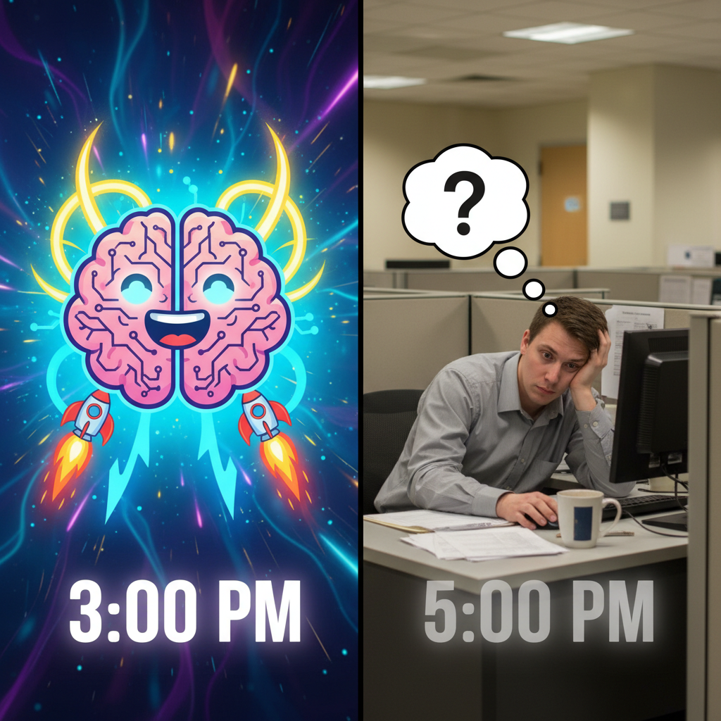My brain clocking out at 3 PM vs. my body still stuck in meetings