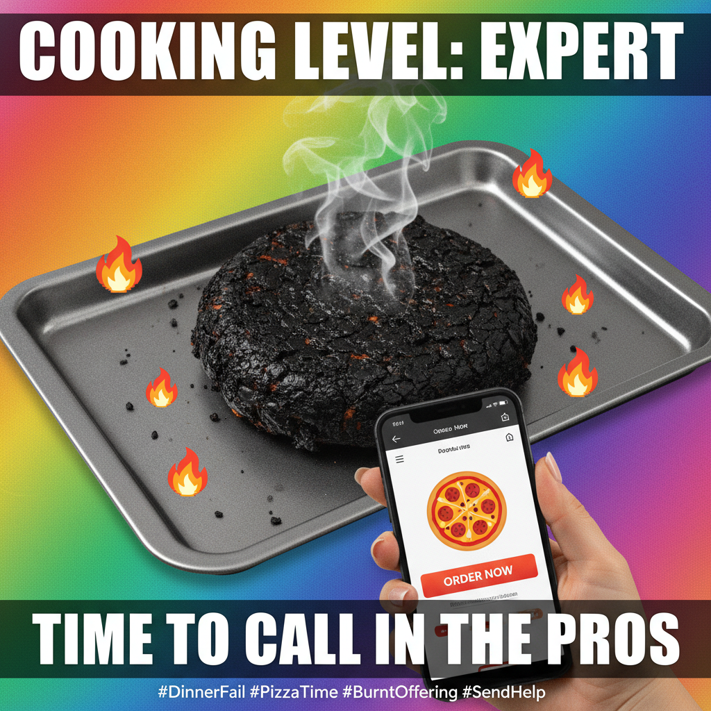 My 'gourmet meal' turned into a charcoal briquette. Send help (and pizza). 💀 #CookingFail