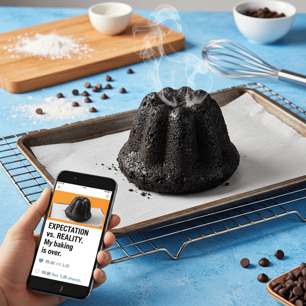 Tried to bake a cake, ended up with a charcoal briquette. Send help (and pizza).